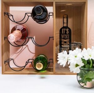 Wooden Wine Rack with Black Metal Holders